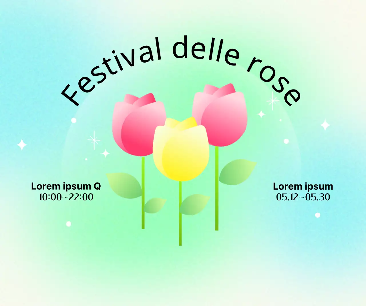 Festa dei fiori con illustrazioni floreali e sfondi sfumati per un'atmosfera luminosa e allegra.