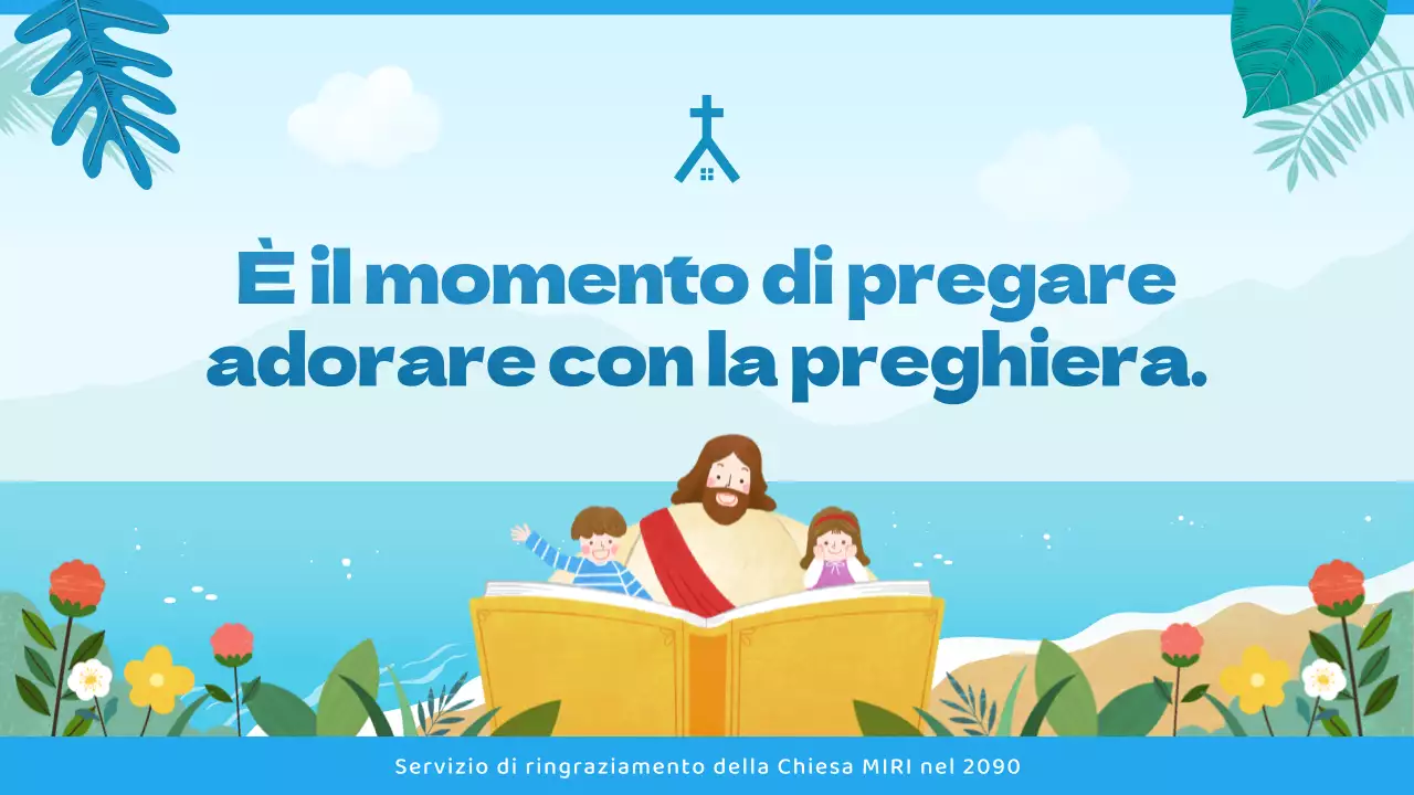 Guida al servizio ecclesiastico con un'atmosfera tropicale in blu e azzurro
