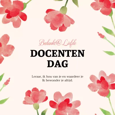 Eenvoudig bedankbriefje voor lerarendag in rood en beige