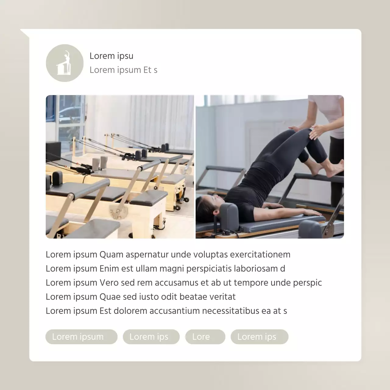 Uma análise moderna do marketing nas redes sociais do Pilates em bege e amarelo