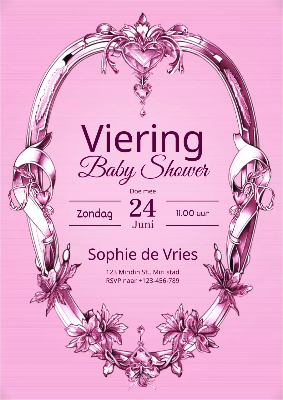 Vintage uitnodiging voor babyshower in roze en blauw