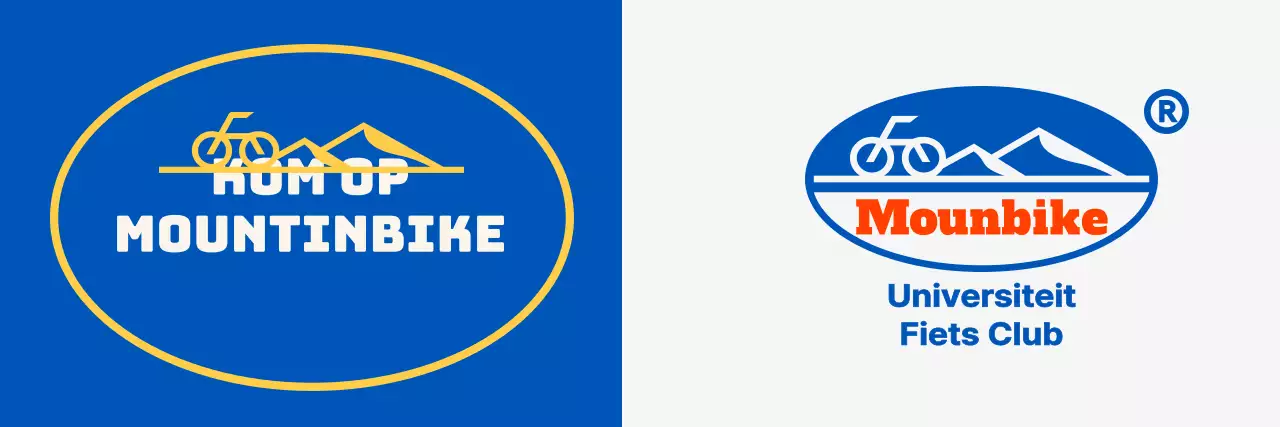 Mountainbikeclub met een eenvoudig logotype met bergen en fietsen