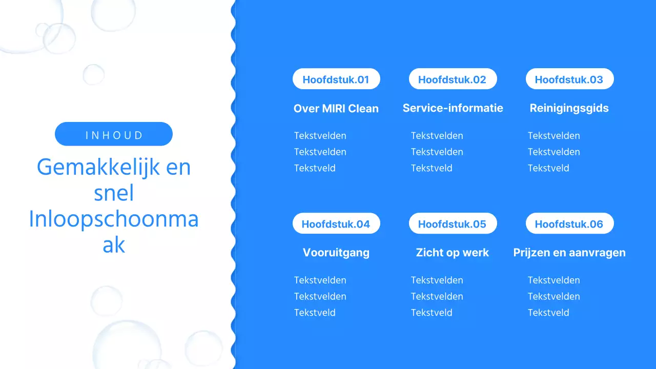 Een eenvoudige blauw-witte prospectus voor een schoonmaakbedrijf