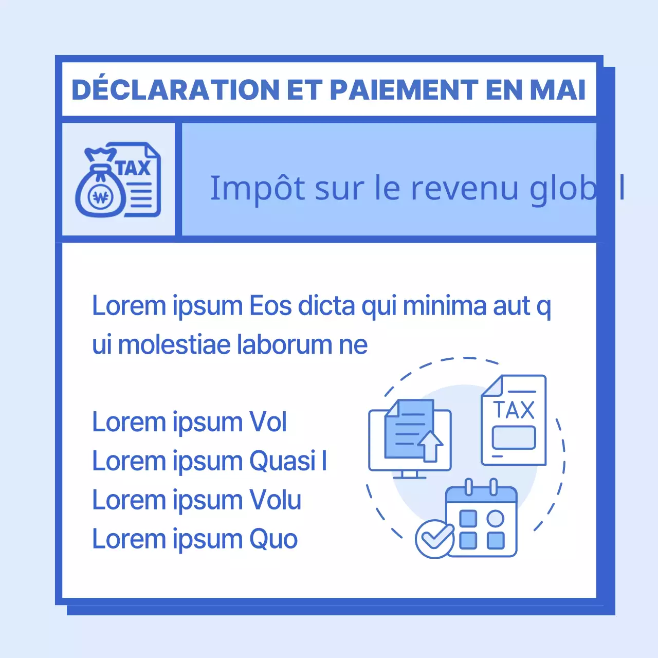 Instructions simples pour le paiement de la déclaration d'impôts en bleu et bleu clair