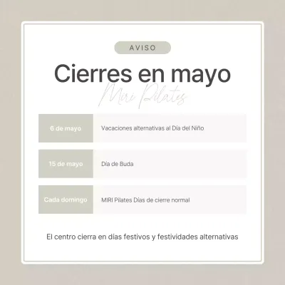 Pilates moderno en beige y marfil anuncio de cierre