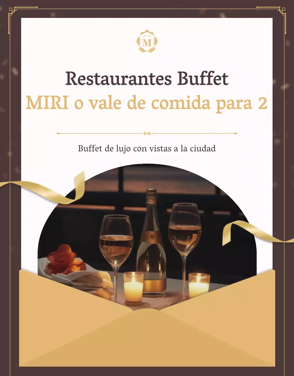 Promocione un vale de comida para un lujoso restaurante buffet en marrón y dorado