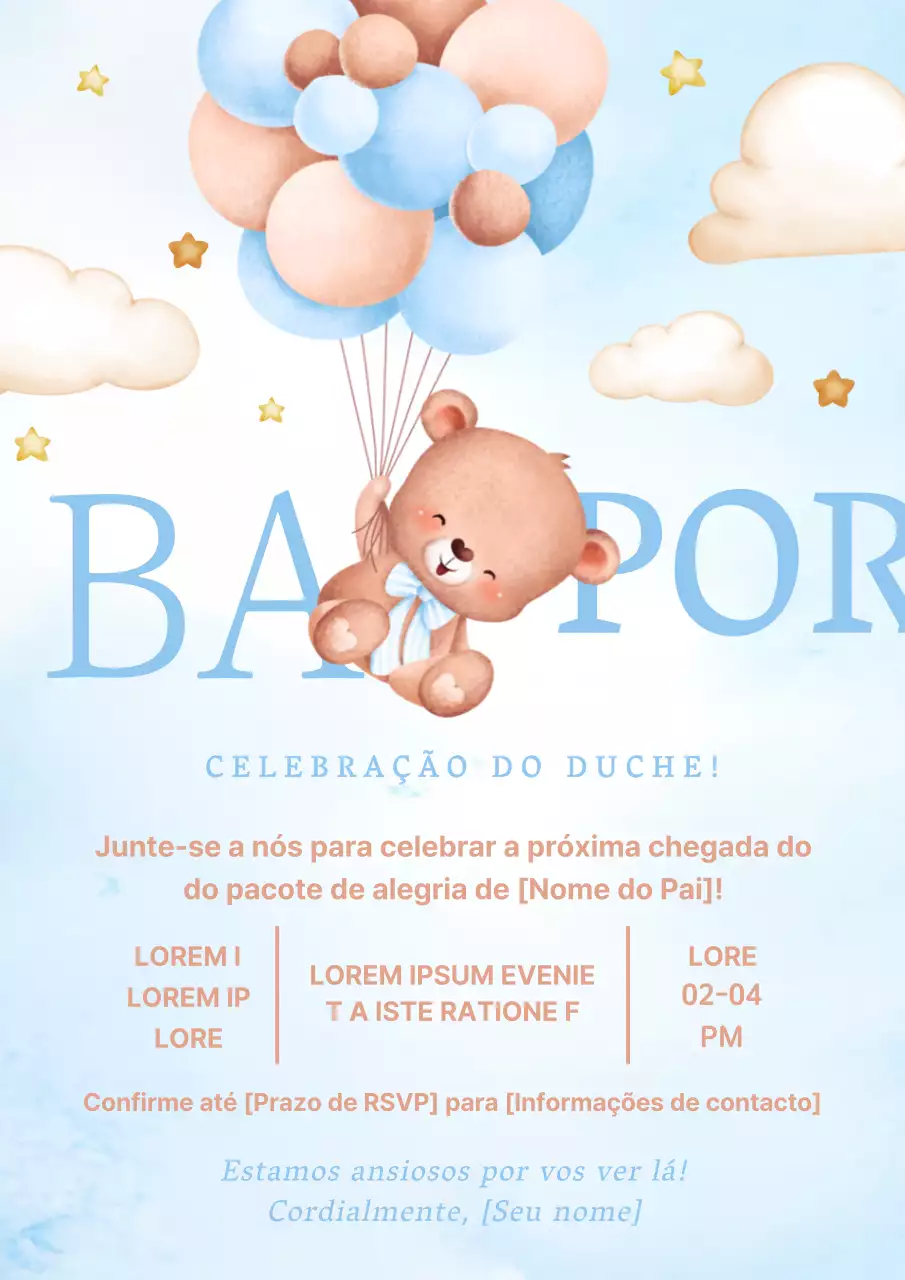 Convite de chá de bebé de fantasia azul celeste