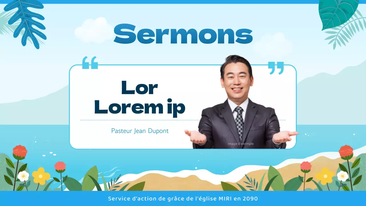 Guide de service religieux avec une touche tropicale en bleu et bleu clair