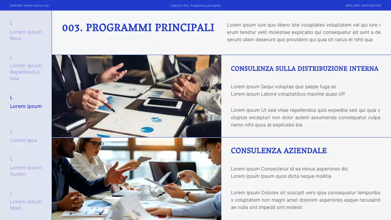 Proposta di fiera moderna per interni in blu e nero