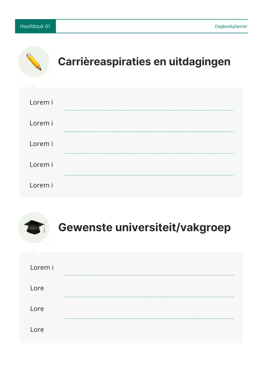 Een eenvoudige groen-witte dagboekplanner