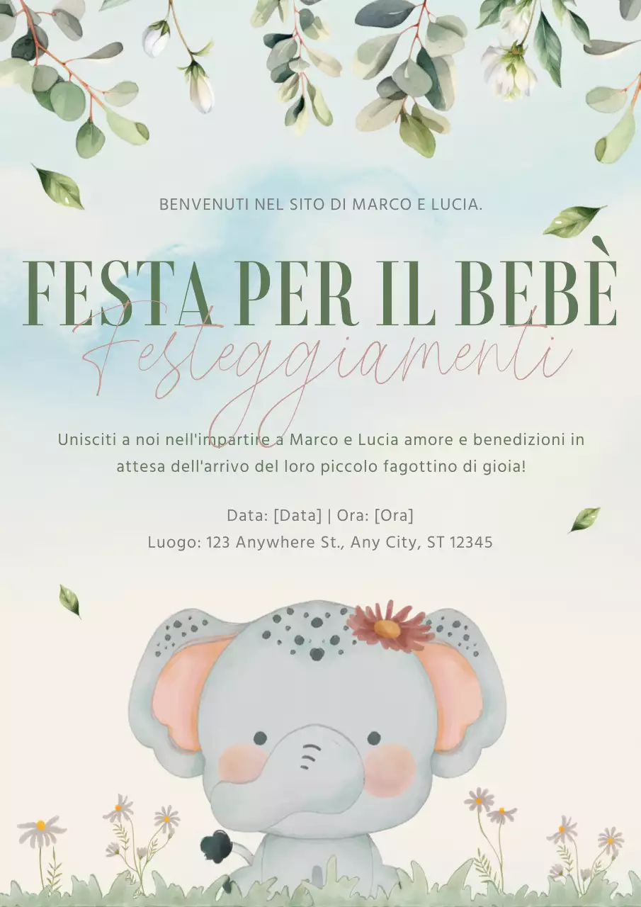 Avviso di benvenuto per baby shower semplice e naturale di colore blu cielo