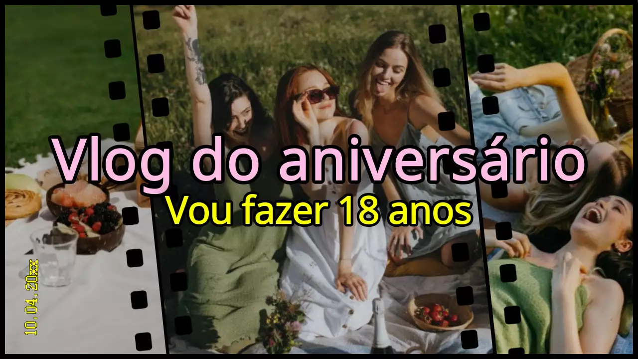 Vlog de aniversário retro amarelo-rosa na moda