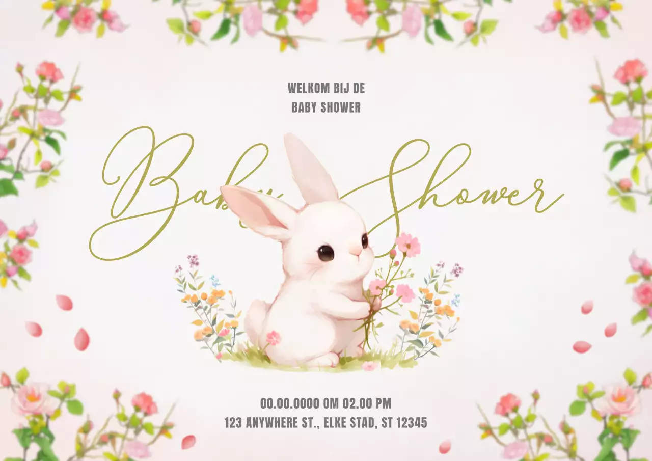 Roze Wit Natuurlijk Baby Shower Notice