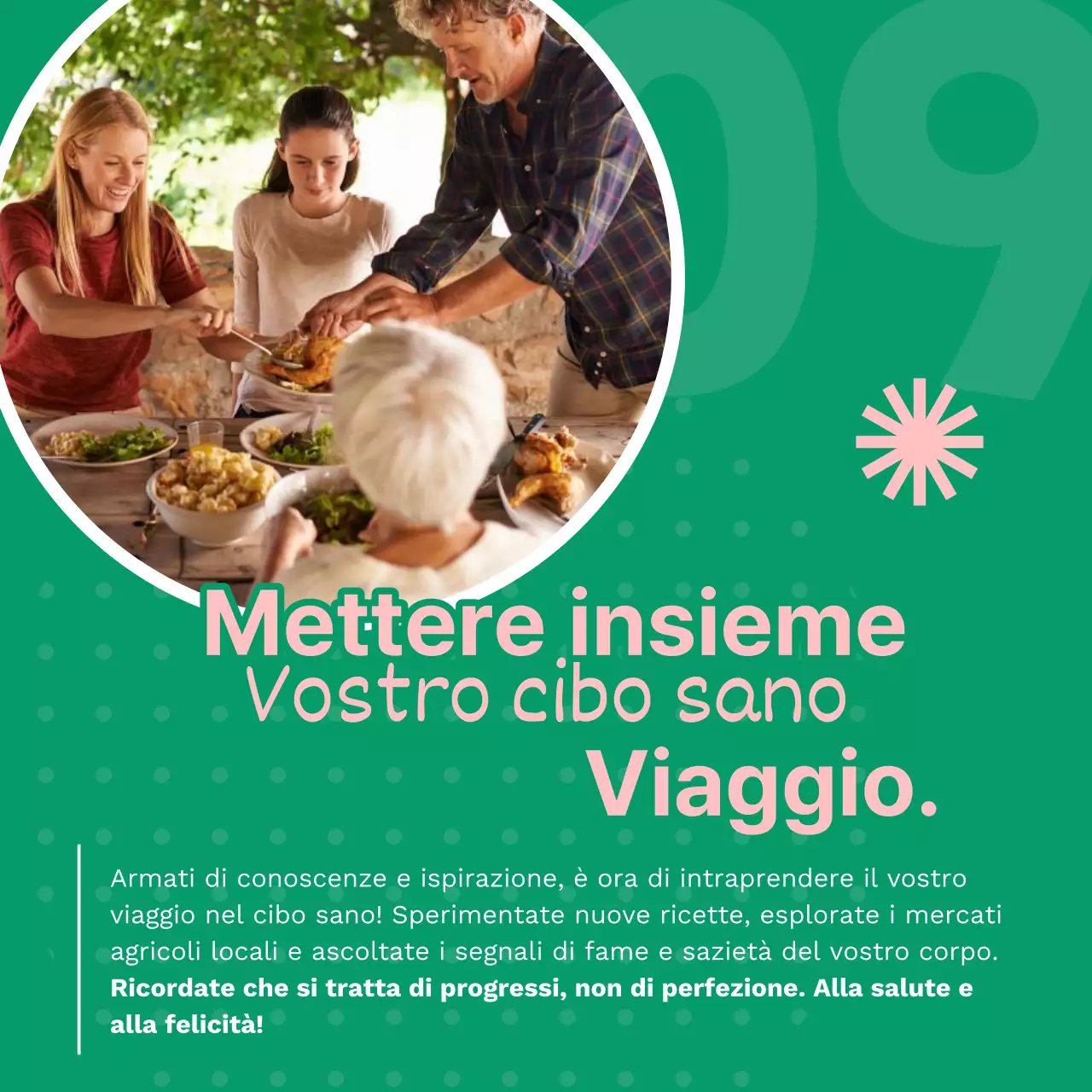 Pubblicità verde e rosa per alimenti freschi e sani