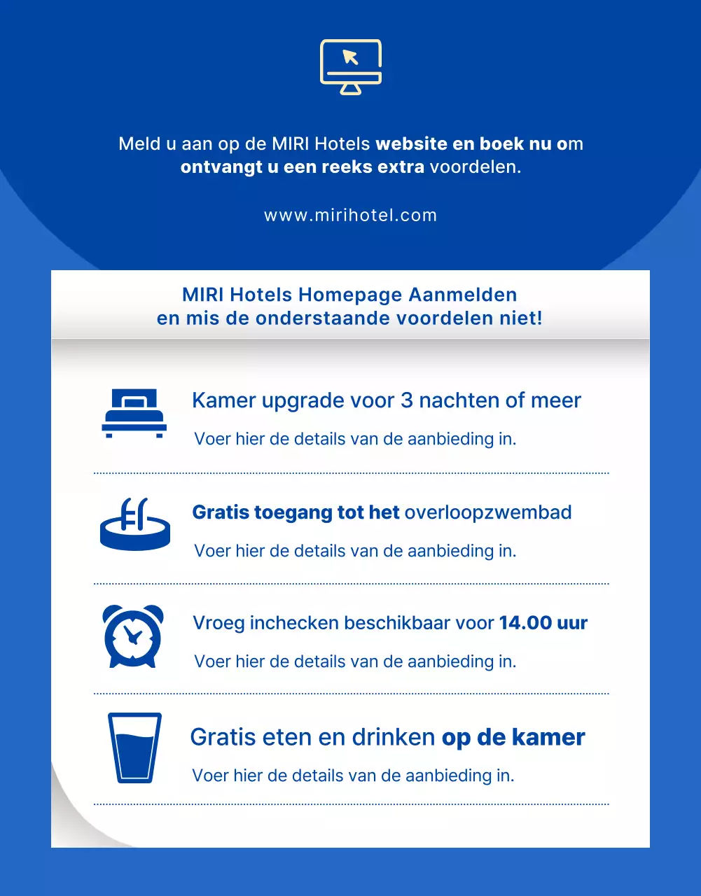 Promoot de zomervakantieaanbiedingen van je hotel in trendy blauwe en lichtblauwe tinten