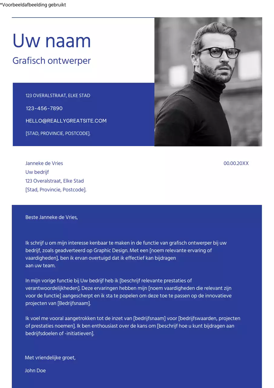 Blauw-witte wervingsbrief voor werknemer