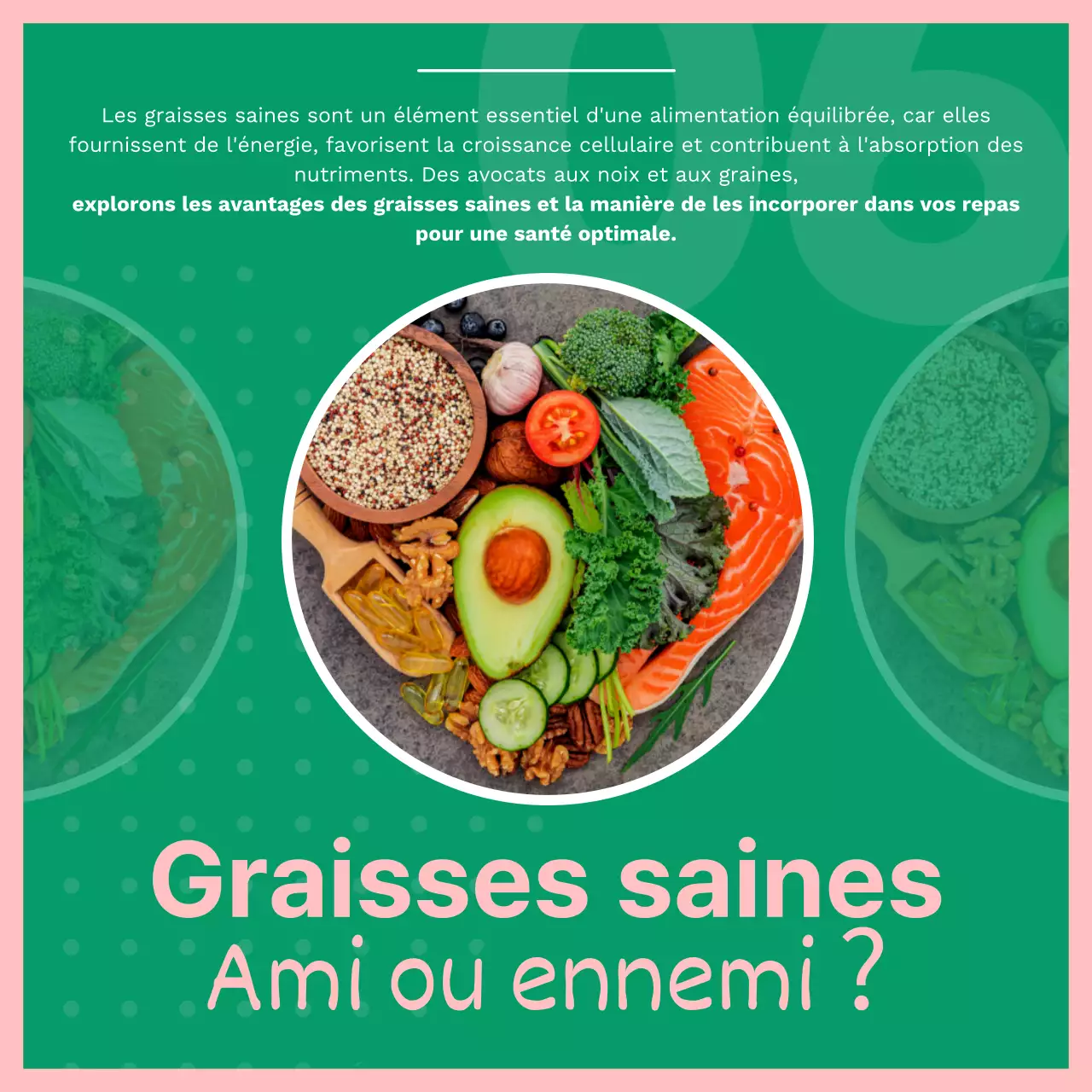 Publicité pour les aliments frais et sains, verts et roses