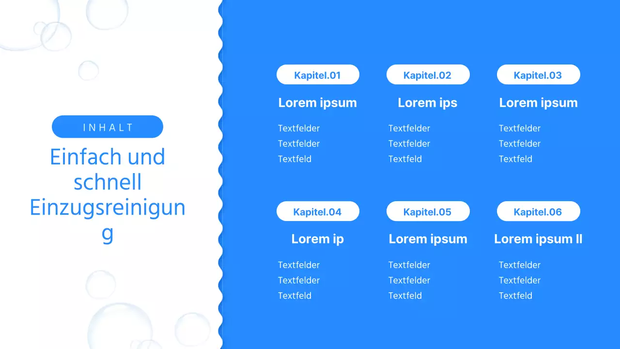 Ein einfacher blau-weißer Prospekt für eine Reinigungsfirma, die einzieht