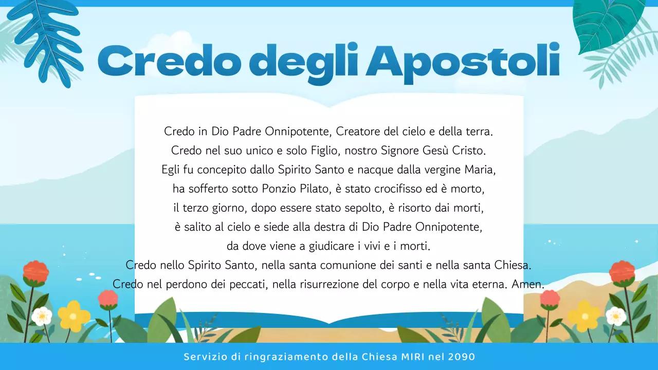 Guida al servizio ecclesiastico con un'atmosfera tropicale in blu e azzurro