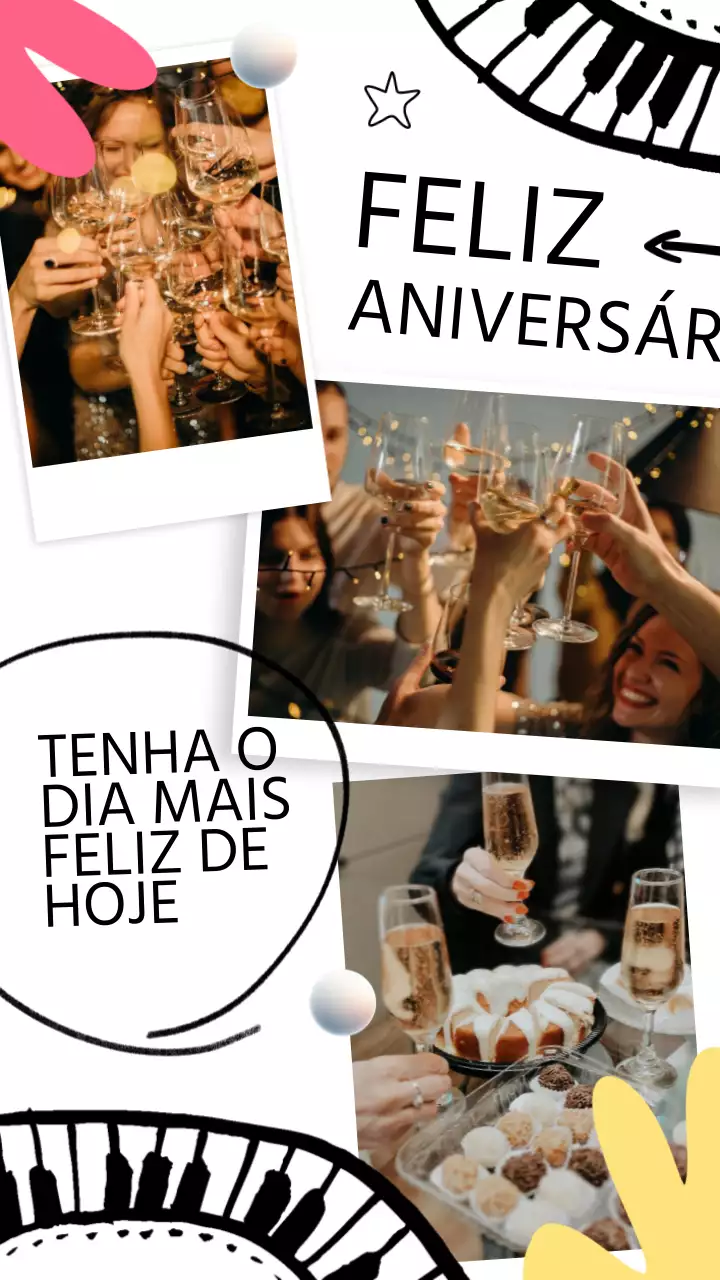 Tendência pop em preto e branco Festivo aniversário para amigos