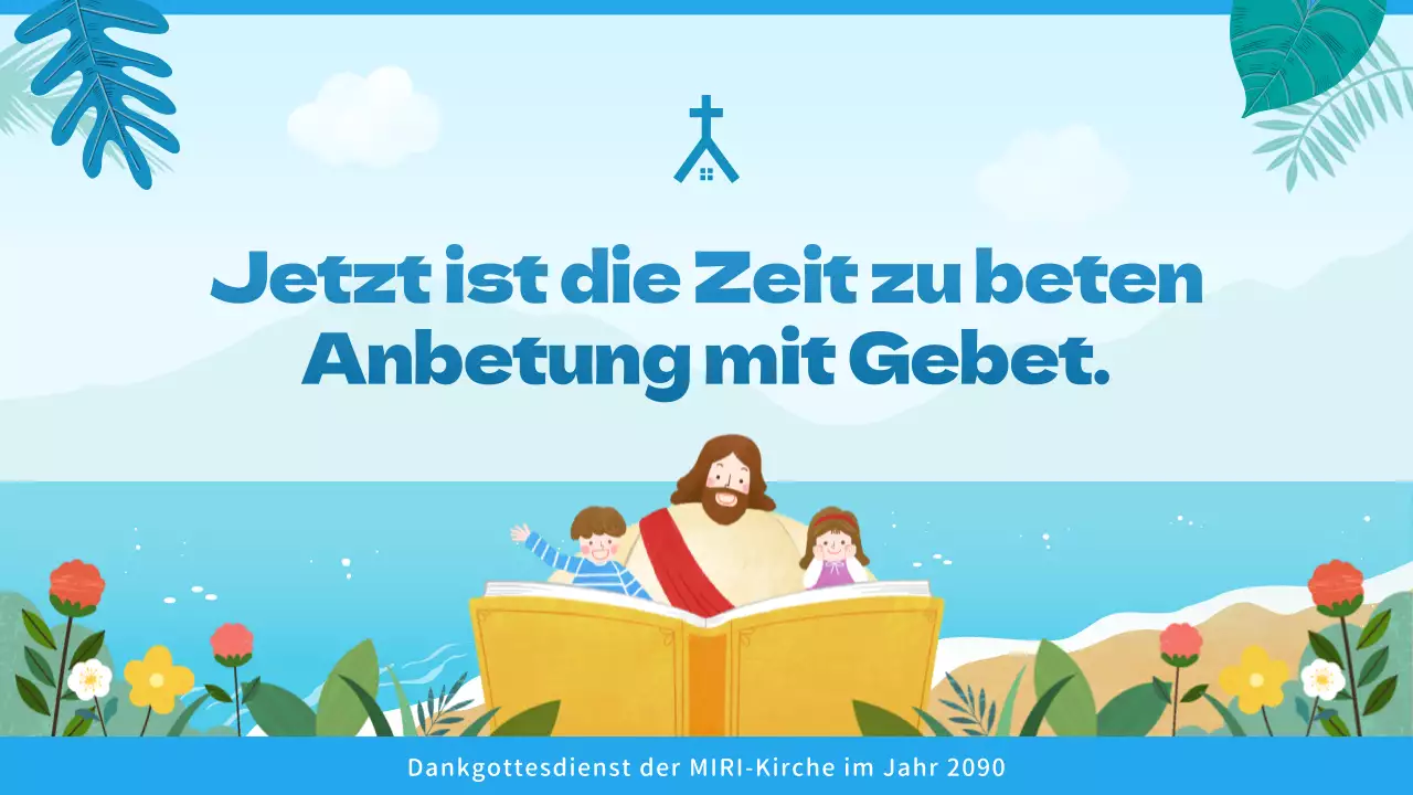 Gottesdienstführer mit tropischem Flair in Blau und Hellblau