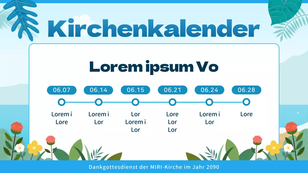 Gottesdienstführer mit tropischem Flair in Blau und Hellblau