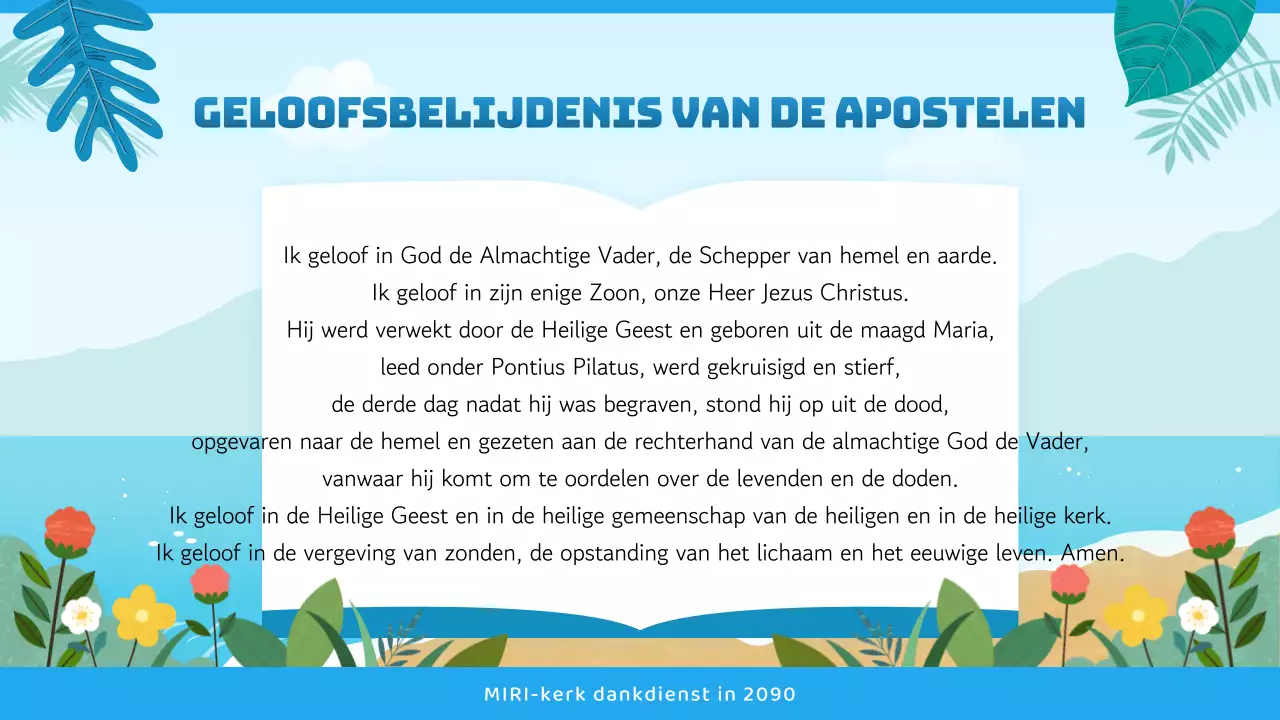 Kerkdienstgids met tropische uitstraling in blauw en lichtblauw