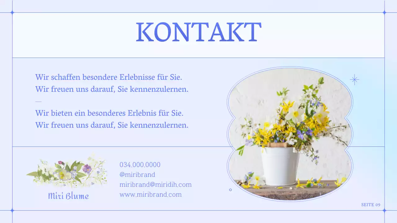 Ein einfaches blaues und lila Blumengeschäft für ein kleines Unternehmen