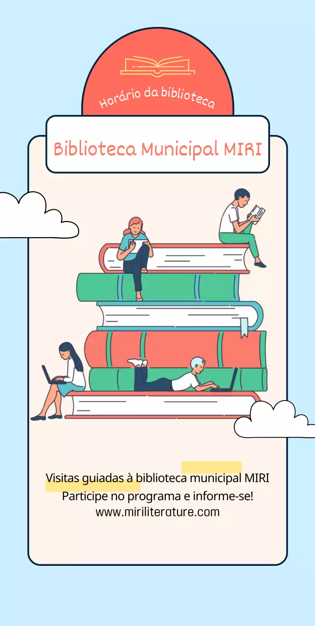 Design de biblioteca pública com ilustrações de livros e pessoas