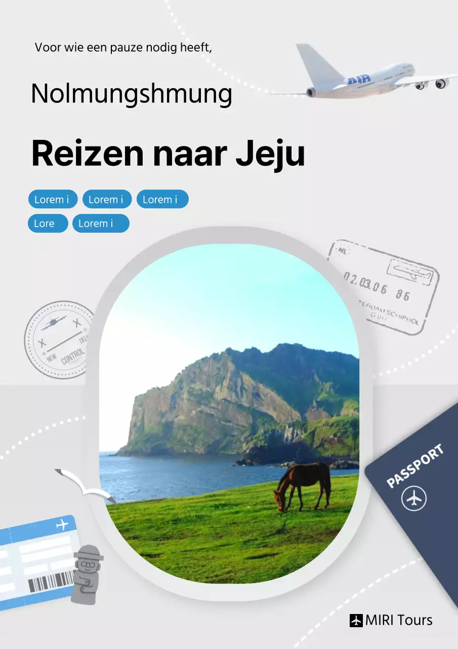 Strakke reclameposter voor reispakketten in grijs en blauw