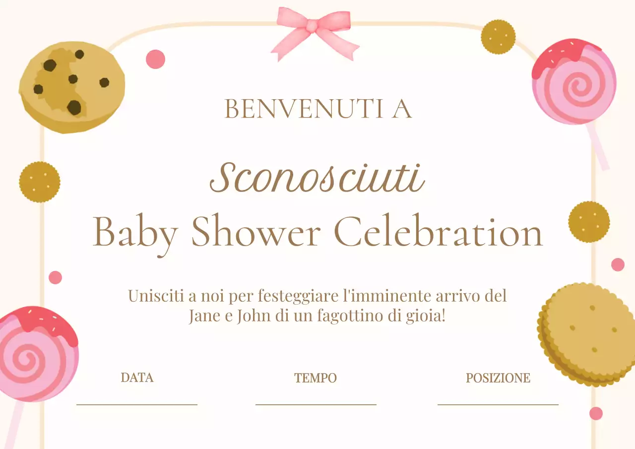 Invito alla festa del bebè moderno in beige e rosa