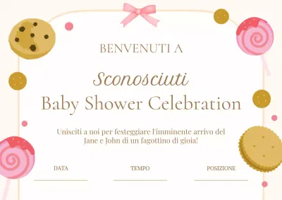 Invito alla festa del bebè moderno in beige e rosa