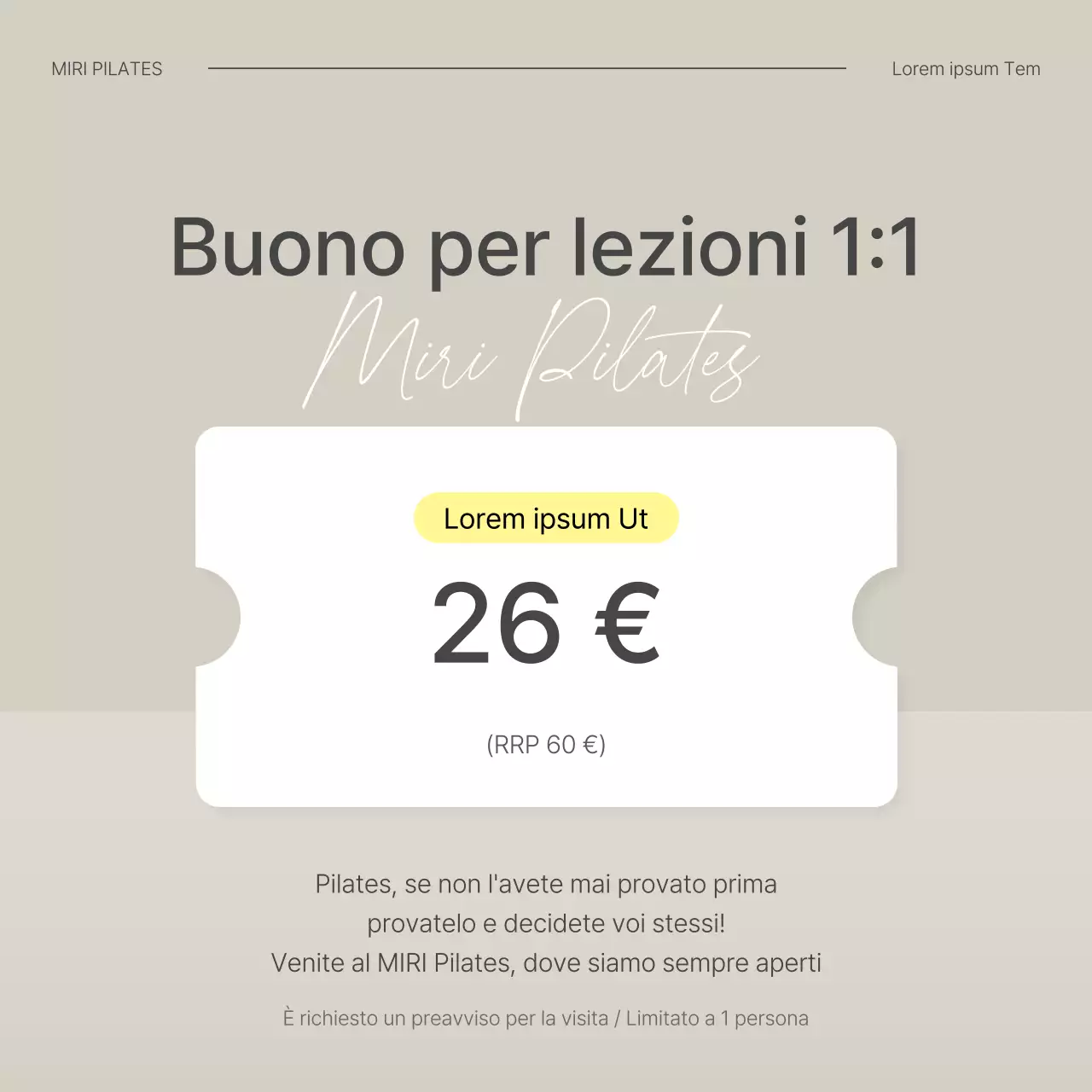 Modern Pilates in beige e giallo Social Media Marketing Prezzi e promozione eventi