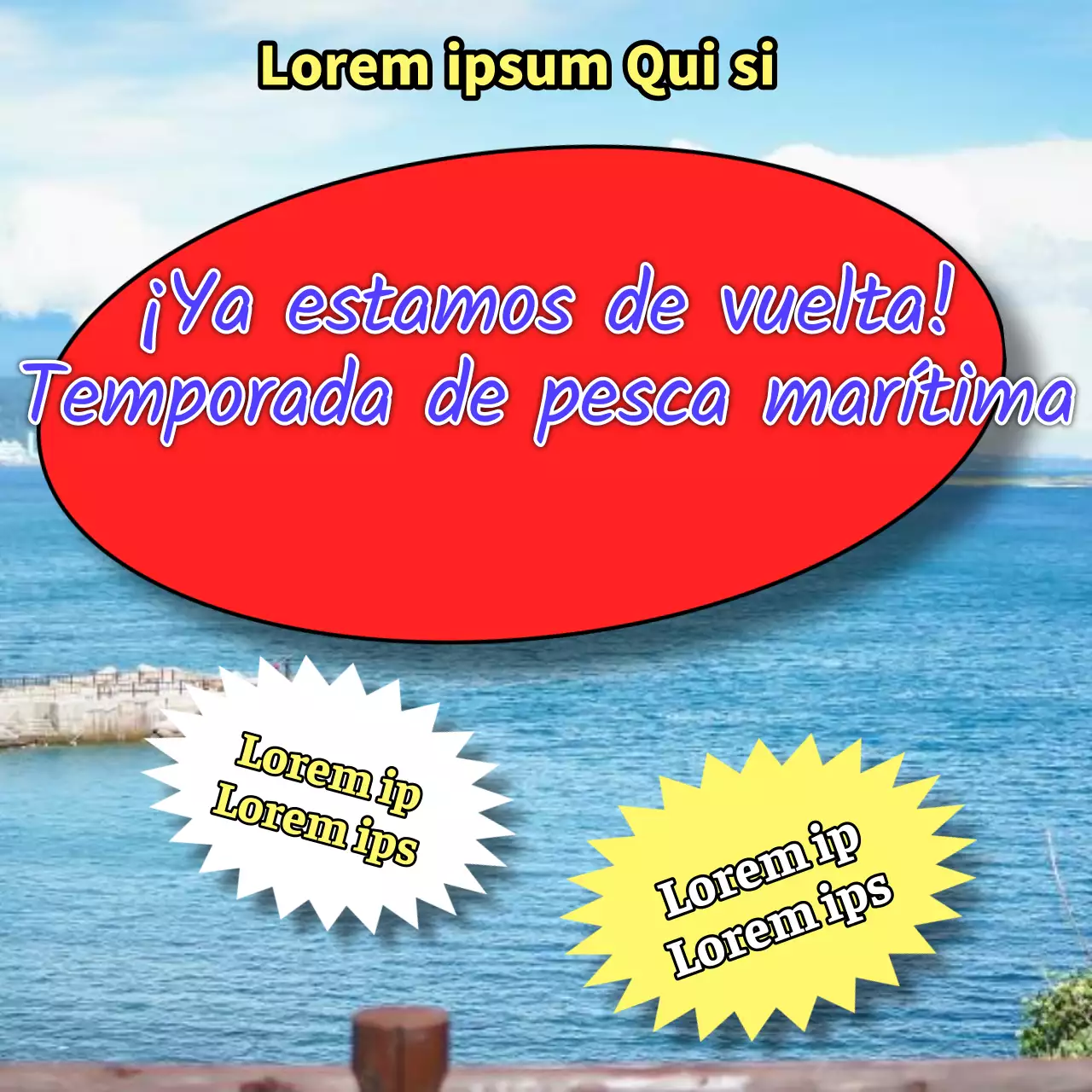 Promoción de la experiencia de pesca en el mar azul y amarillo nauseabundo