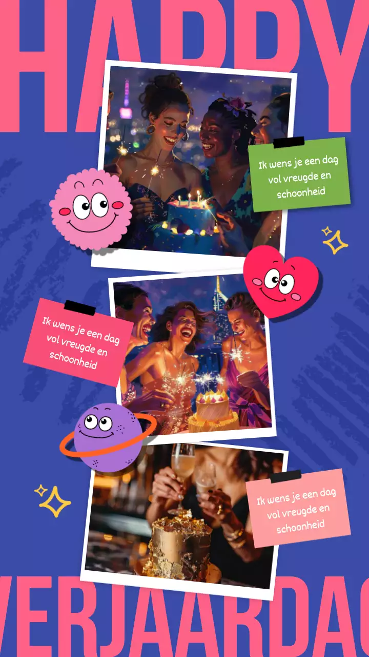 Roze Blauw Popart Moderne Verjaardag Groeten voor Vrienden