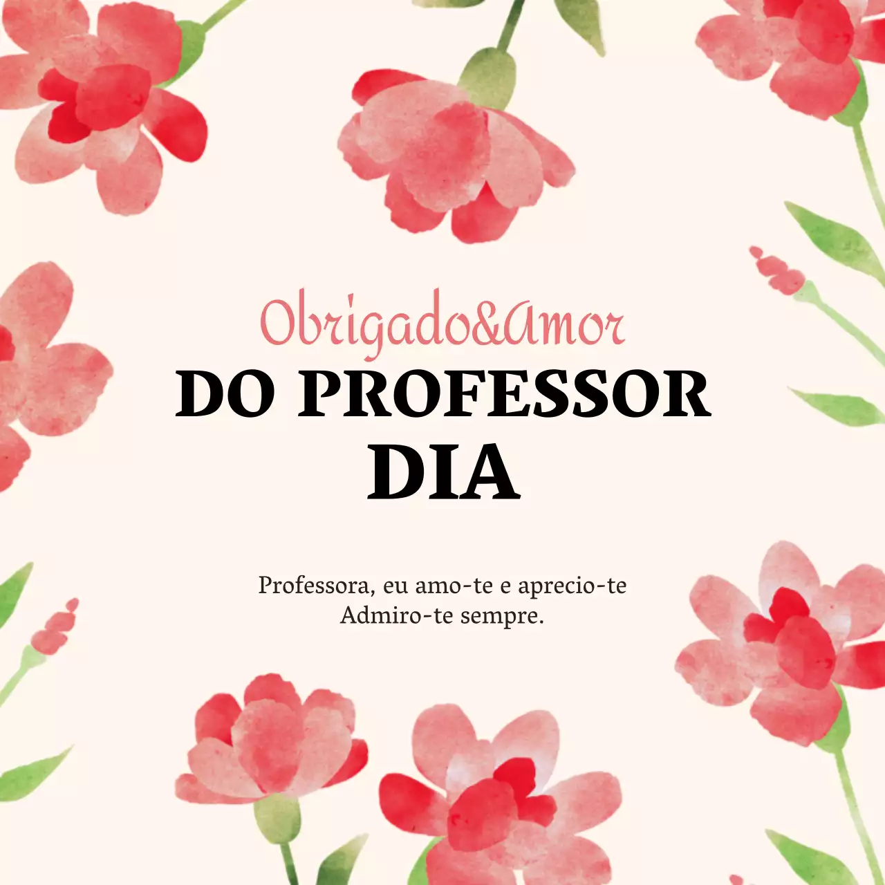 Nota de agradecimento simples para o Dia do Professor em vermelho e bege