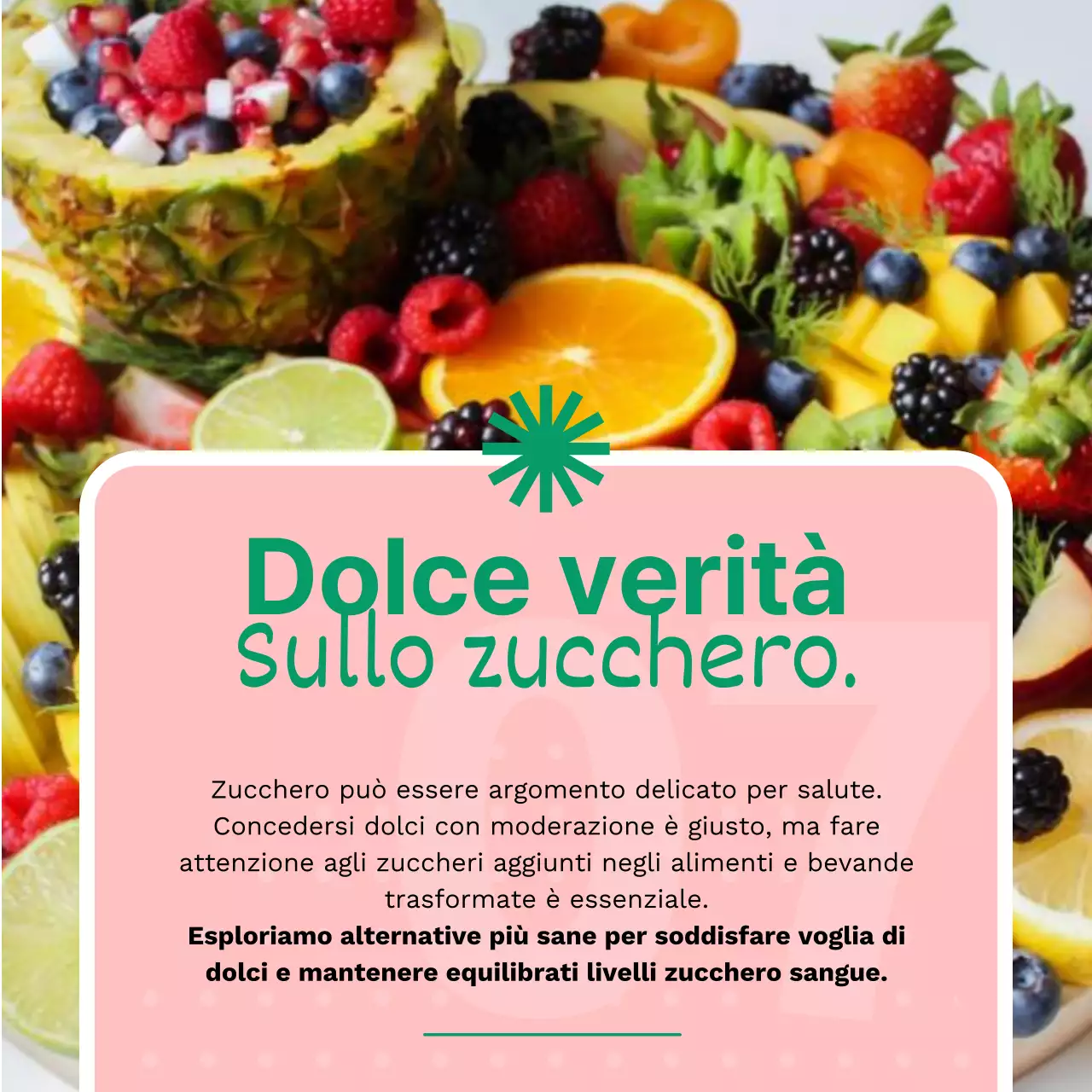 Pubblicità verde e rosa per alimenti freschi e sani
