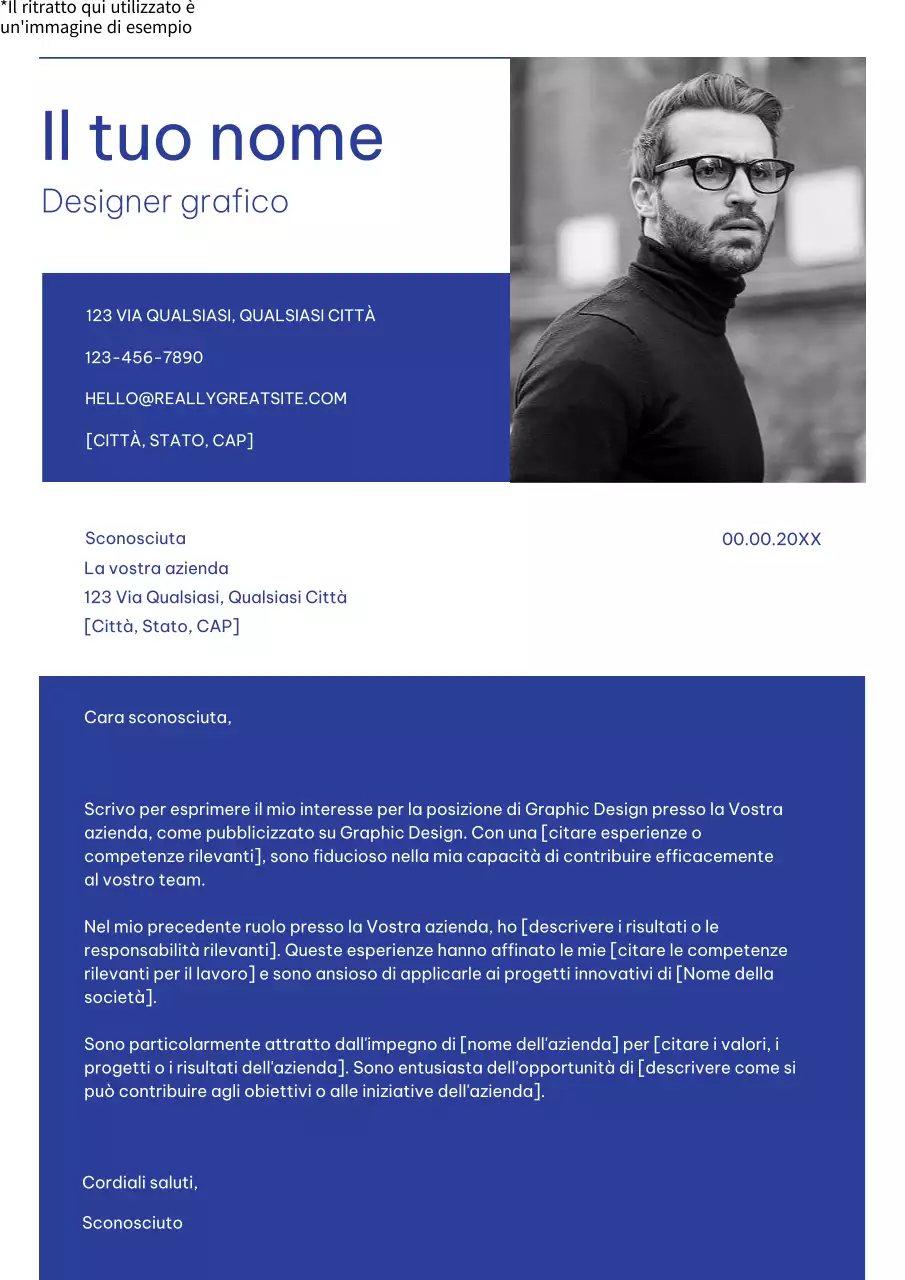 Lettera di assunzione moderna in bianco e blu