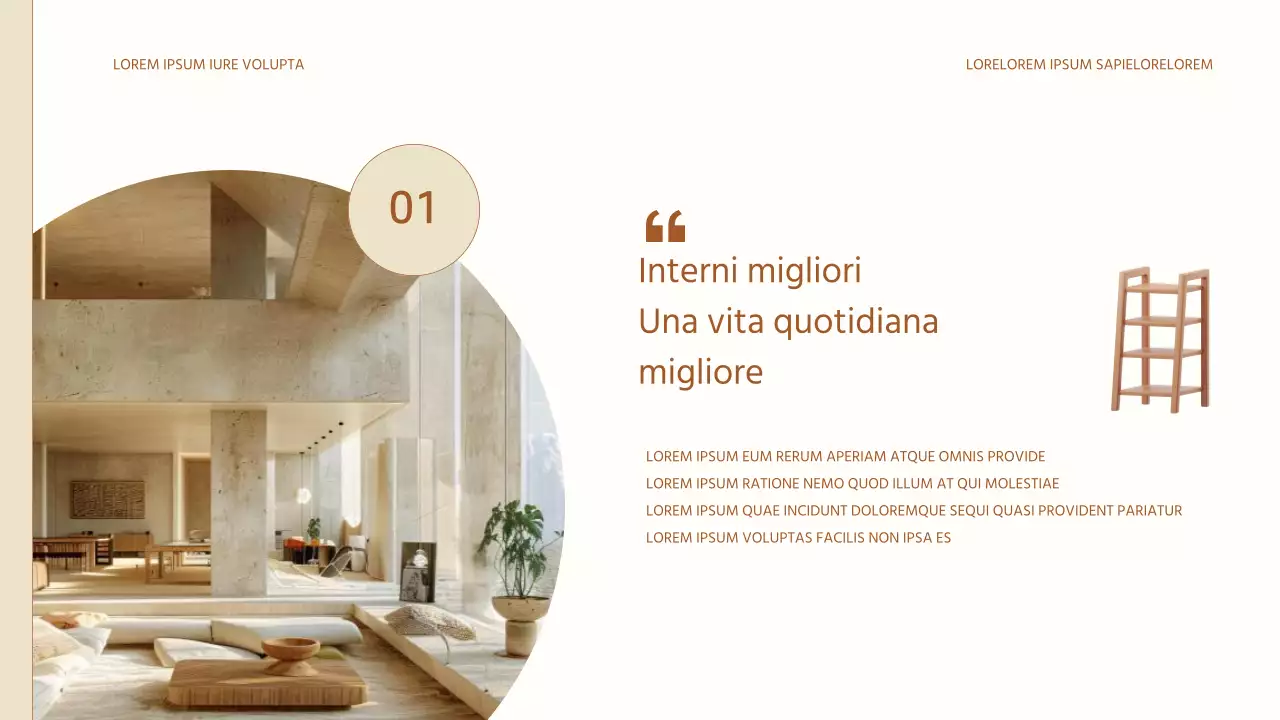 Semplice proposta fieristica di interni per la casa in beige e marrone