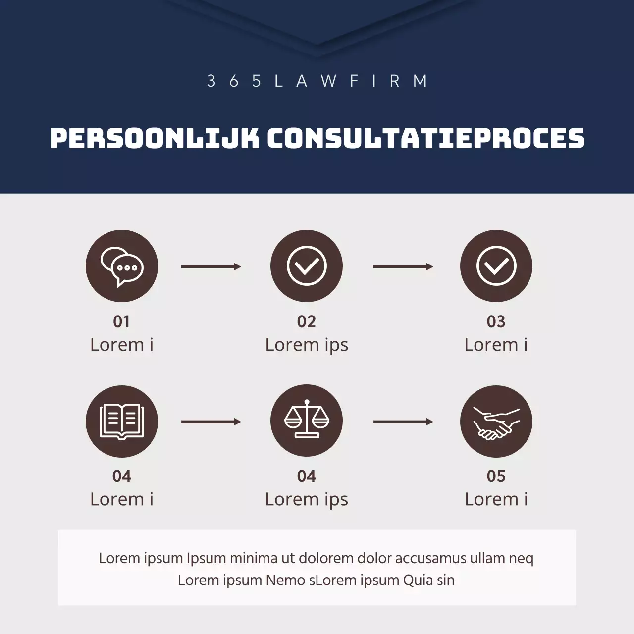 Een eenvoudig advocatenkantoor in marineblauw en bruin