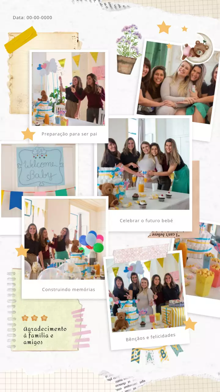 Memorando de festa de colagem de polaroides vintage branco