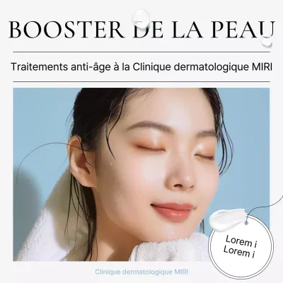 Procédures de marketing hospitalier pour promouvoir un simple cabinet de dermatologie en blanc et bleu clair.