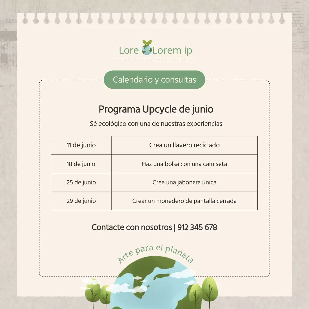 Guía del programa de reciclaje Natural Style en verde y beige