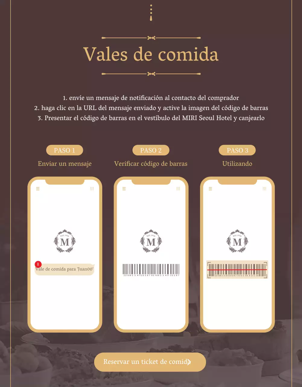 Promocione un vale de comida para un lujoso restaurante buffet en marrón y dorado