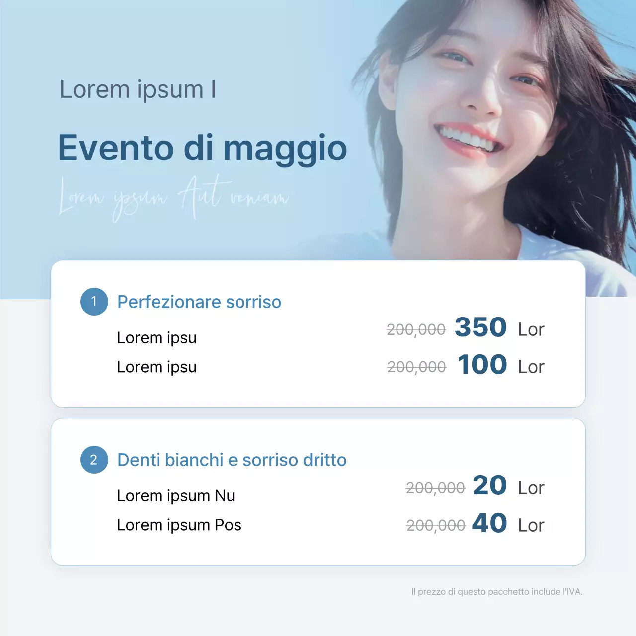 Un semplice kit di social media per il marketing dello studio dentistico, di colore bianco e azzurro, per promuovere lo studio.