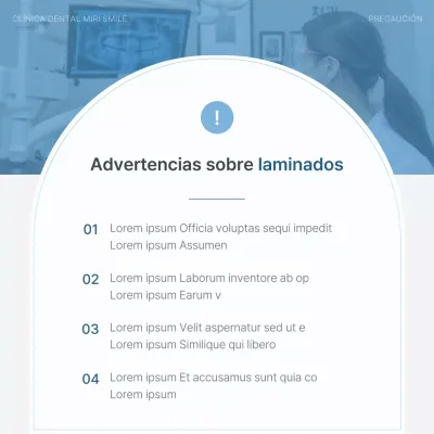 Promocionar una clínica dental sencilla en blanco y azul claro para mostrar las advertencias de la clínica.