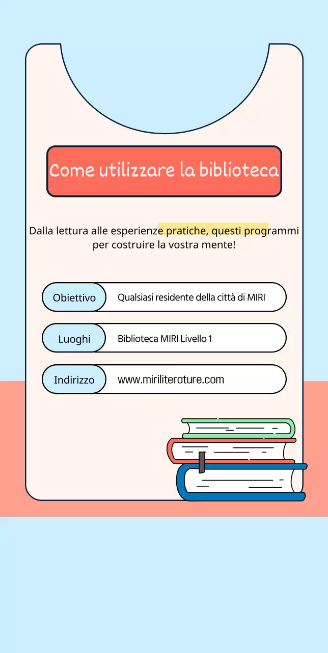 Design di una biblioteca pubblica con illustrazioni di libri e persone