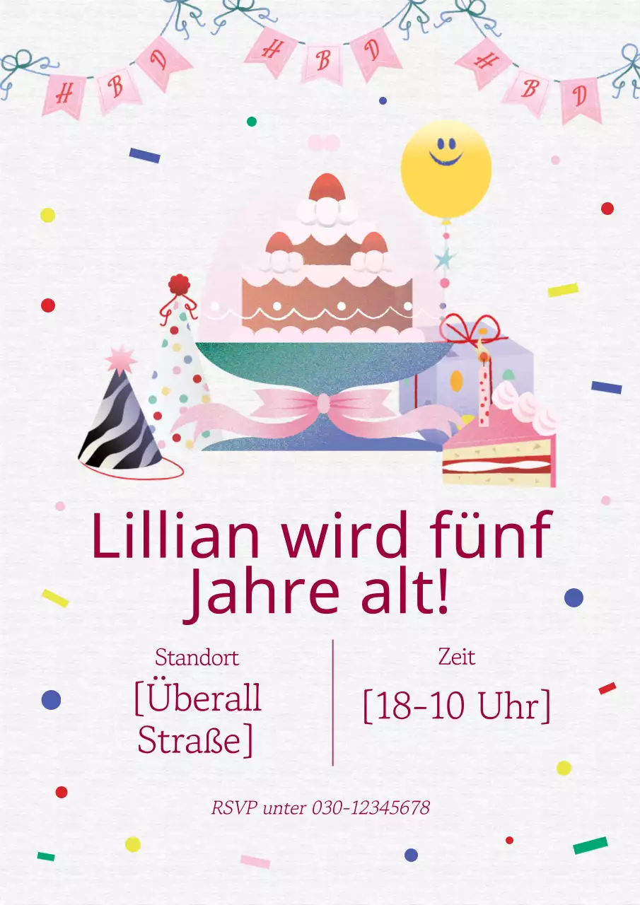 Rosa und Grau Moderne Geburtstagsparty Feier Einladungen