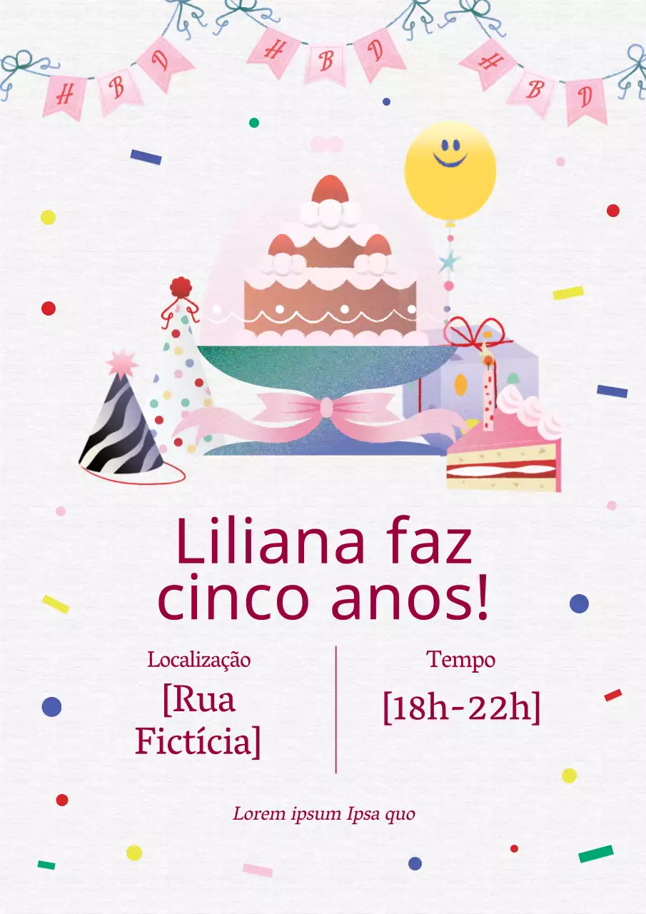 Convite de celebração de festa de aniversário moderno cor-de-rosa e cinzento