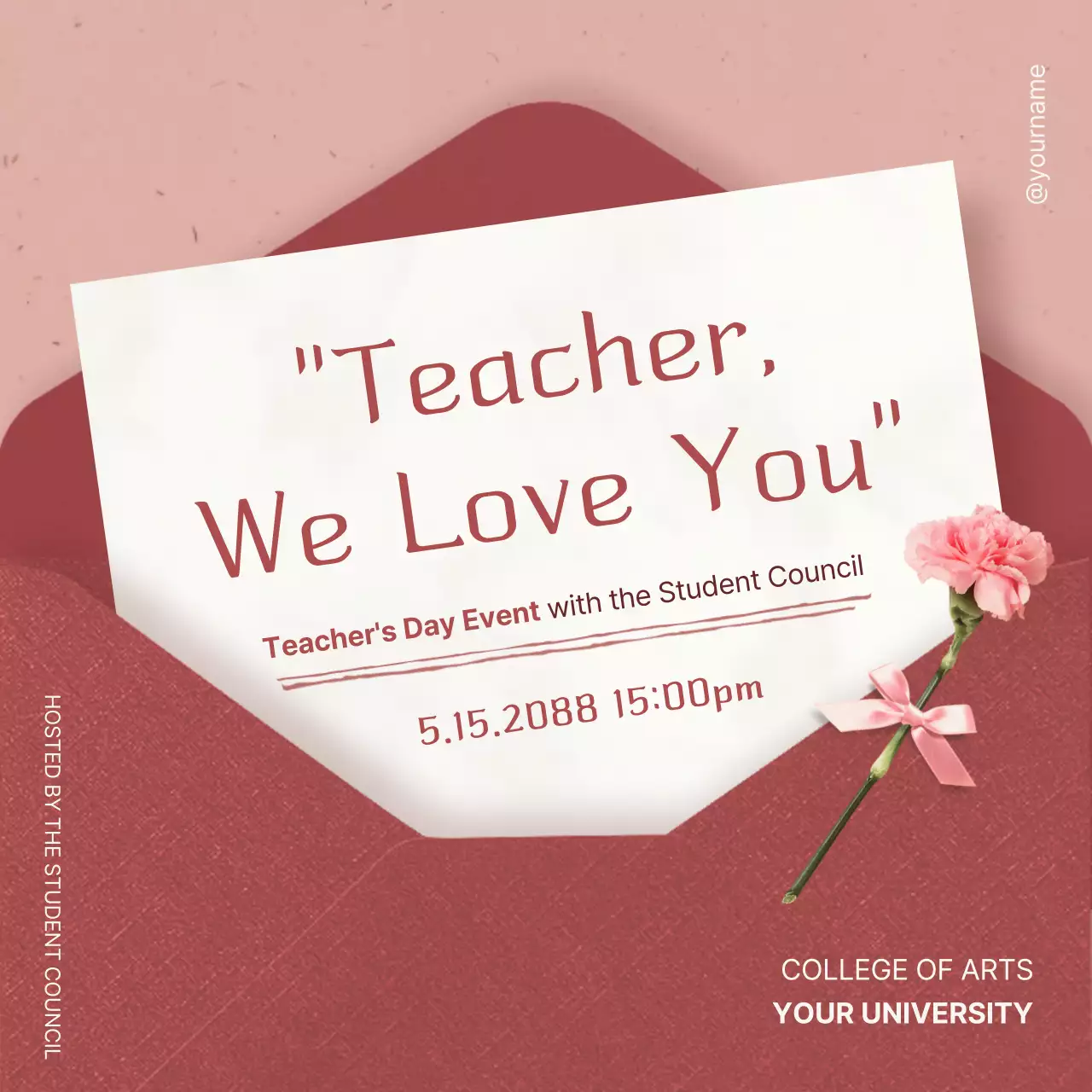 Red Elegant Teacher 초대 소셜 미디어 게시물